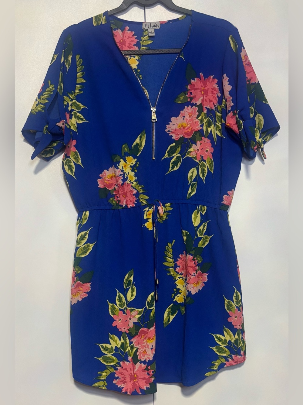 J for Justify Royal Blue Floral Romper with Pink & Yellow Accents